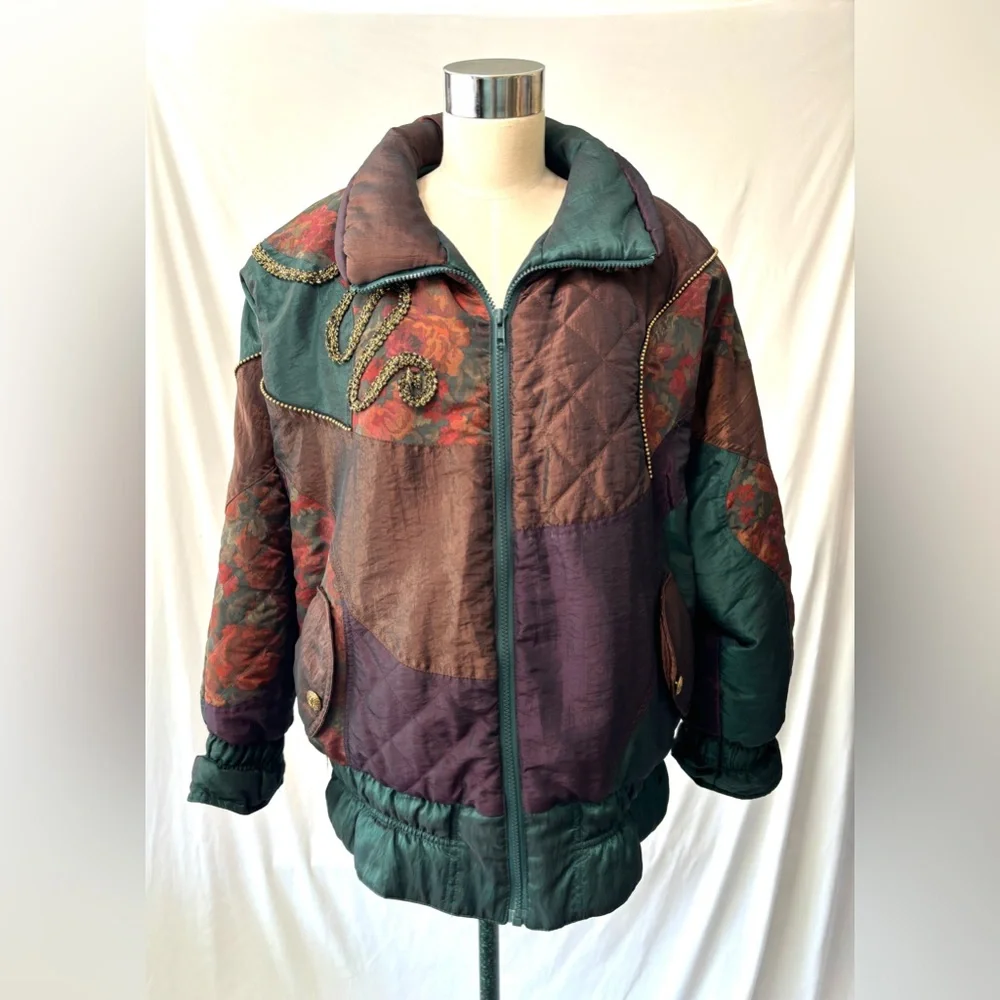 INNOVATIONS‎ By Izzy Vintage Mixed Media Floral Puffer Jacket